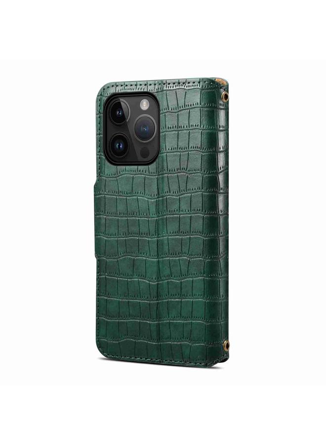 Denior Case For iPhone 14 Pro Crocodile Texture Oil Edge Leather Phone Case - Image 3