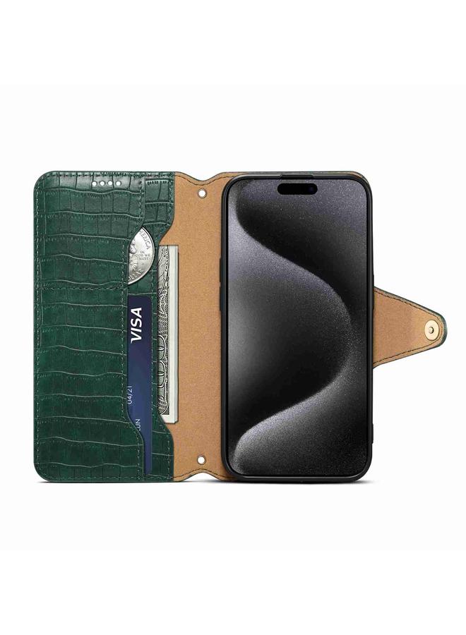 Denior Case For iPhone 14 Pro Crocodile Texture Oil Edge Leather Phone Case - Image 4