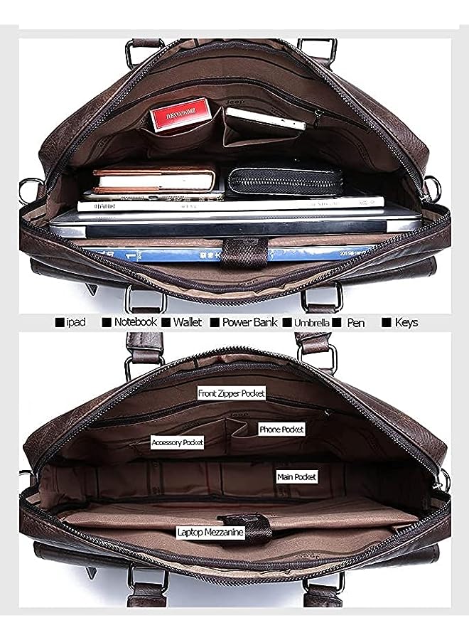 Raxoom حقيبة لابتوب بحجم 14 بوصة للرجال - حقيبة جلدية مكتبية للأعمال حقيبة مراسلة حقيبة سفر للرجال - Image 3