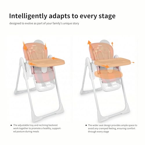 PipNest High Chair for Babies and Toddlers, Baby High Chair with Removable Tray, Adjustable Backrest, Footrest Height Settings, Space-Saving Design, Foldable, Pink - Image 3