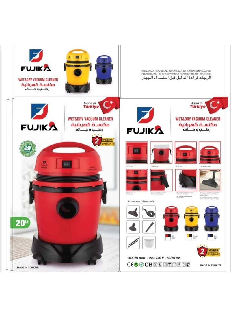 فوجيكا مكنسة كهربائية فوجيكا للتنظيف الجاف والرطب، لون أحمر تركي، FJK-190 E WD-R  - Image 3