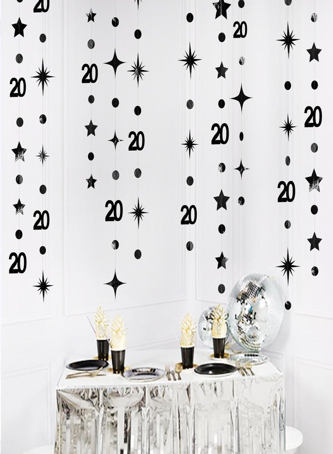 pinkblume Black 20th Birthday Decorations Number 20 Circle Dot Star Metallic Hanging Streamer Banner Backdrop for Women Mens Cheers to 20 Years Birthday Happy 20th Anniversary Party Supplies - Image 5