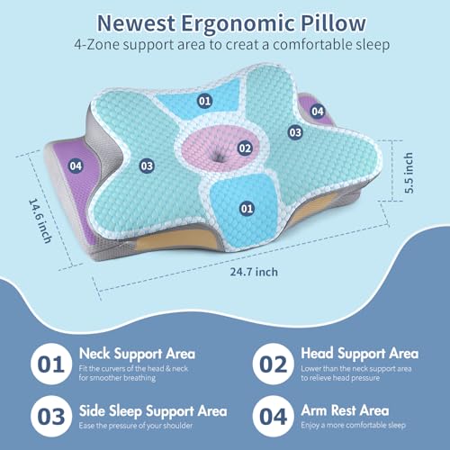 Bespillow Cervical Neck Pillow for Pain Relief, Memory Foam Contour Orthopedic Pillow, Ergonomic Cooling Neck Support Pillow for Side Back Stomach Sleepers, Bed Pillow for Sleeping Comfort - Image 4