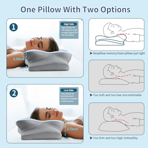 Bespillow Cervical Neck Pillow for Pain Relief, Memory Foam Contour Orthopedic Pillow, Ergonomic Cooling Neck Support Pillow for Side Back Stomach Sleepers, Bed Pillow for Sleeping Comfort - Image 5