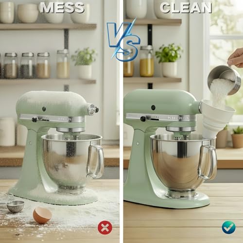 YKIAMGH Foldable Silicone Flour Funnel for Stand Mixers, No-Mess & Anti-Splash Kitchen Gadget, Dishwasher-Safe Baking Accessories Fits 4.5-5Qt (KSM150) Best Kitchen Aid Mixer Attachments (White) - Image 2
