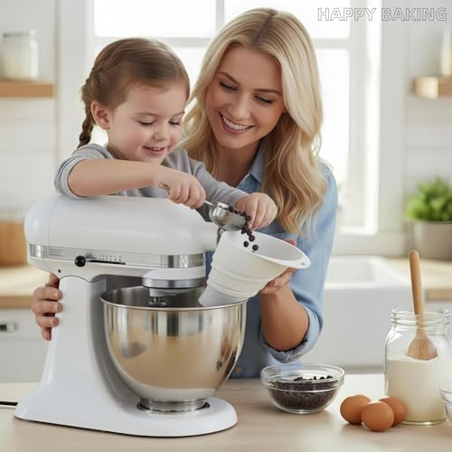 YKIAMGH Foldable Silicone Flour Funnel for Stand Mixers, No-Mess & Anti-Splash Kitchen Gadget, Dishwasher-Safe Baking Accessories Fits 4.5-5Qt (KSM150) Best Kitchen Aid Mixer Attachments (White) - Image 3