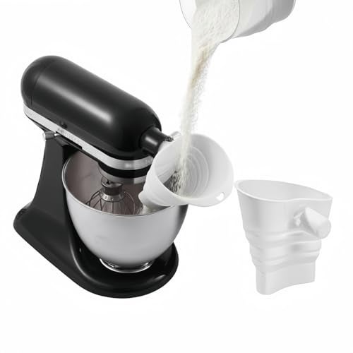 YKIAMGH Foldable Silicone Flour Funnel for Stand Mixers, No-Mess & Anti-Splash Kitchen Gadget, Dishwasher-Safe Baking Accessories Fits 4.5-5Qt (KSM150) Best Kitchen Aid Mixer Attachments (White) - Image 1