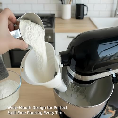 YKIAMGH Foldable Silicone Flour Funnel for Stand Mixers, No-Mess & Anti-Splash Kitchen Gadget, Dishwasher-Safe Baking Accessories Fits 4.5-5Qt (KSM150) Best Kitchen Aid Mixer Attachments (White) - Image 4