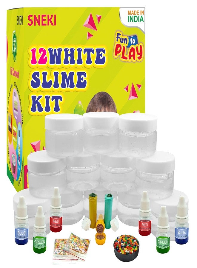 SNEKI 12 Transparent Slime Kit Non Sticky Kids Slime Jelly Putty Toy for Kids Educational Creative DIY Toys Stress Relief Toy Kit for Girls Boys with Glitter Charms Stars Food Colors Beads Ball Set - Image 1