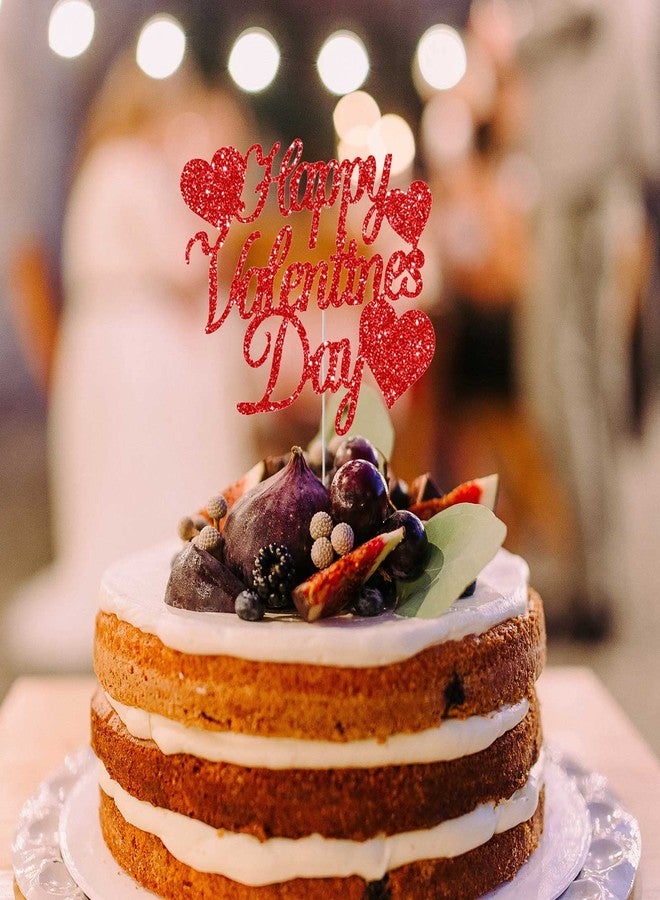 Creaides 24pcs Red Glitter Happy Valentine's Day Cake Toppers Food Picks Cake Decorations for Valentine's Day Party Suppliers - Image 4