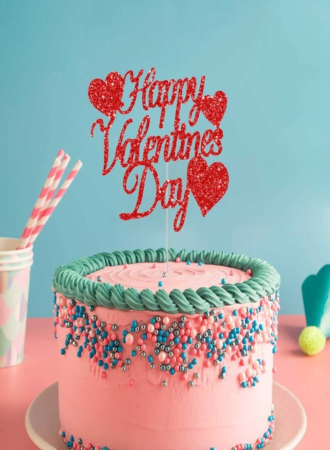 Creaides 24pcs Red Glitter Happy Valentine's Day Cake Toppers Food Picks Cake Decorations for Valentine's Day Party Suppliers - Image 5