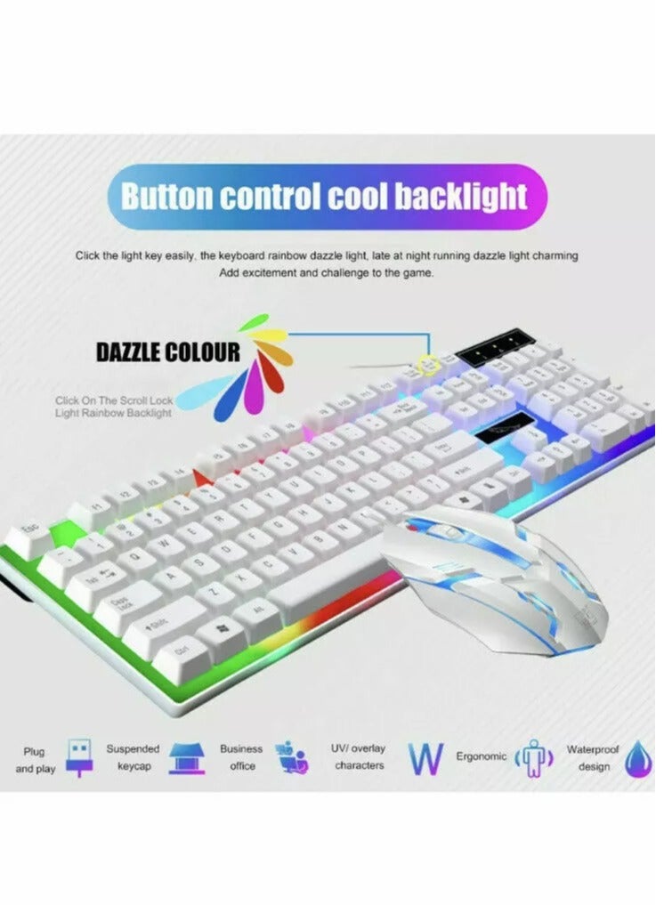 طقم لوحة مفاتيح ألعاب بإضاءة LED مع ماوس طراز G21WT أبيض - Image 3