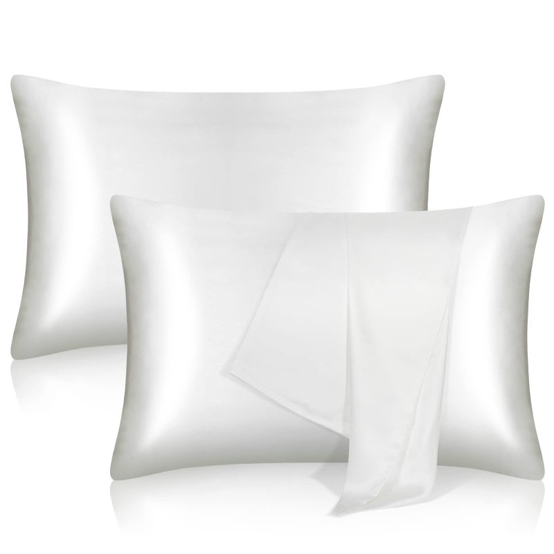 tenn well 2 Pack Mulberry Silk Pillowcases for Hair and Skin Both Sides 100 Pure Silk Pillowcase 19 Momme Soft Smooth Pillow Case with Hidden Zipper Standard 51 x 76cm White