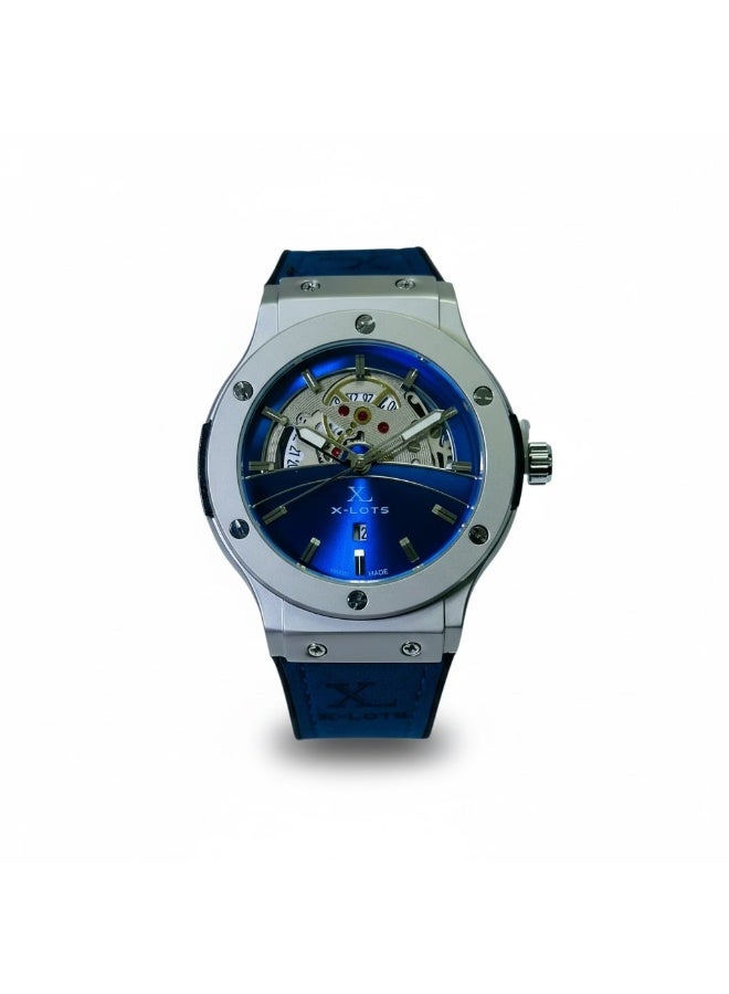 XLOTS IronX Skeleton XLA21G Men’s Luxury Watch Blue Dial Open Heart Stainless Steel Case Leather finish Strap Quartz Analog Water Resistant - Image 2