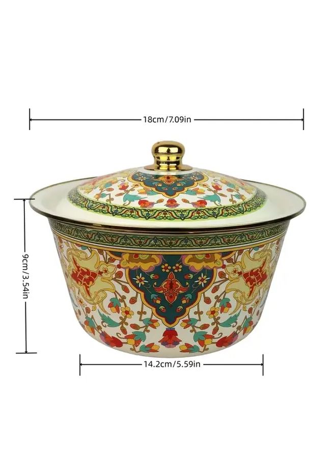 Aromatic Flowers Enamel Storage Bowl With Gold Lid Multi Purpose Kitchenware - Image 3