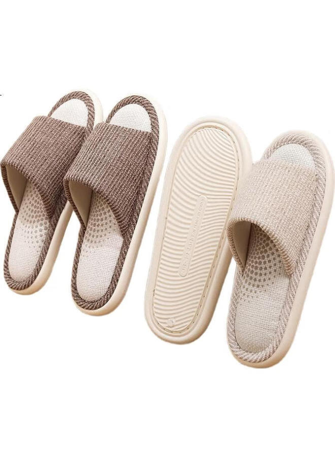 Xggc Four-Season Slippers For Men And Women, Spring And Autumn Indoor Home Use, Mugwort Soft Sole Breathable Cotton And Linen Slippers, Brown, Size 42-43 - Image 2