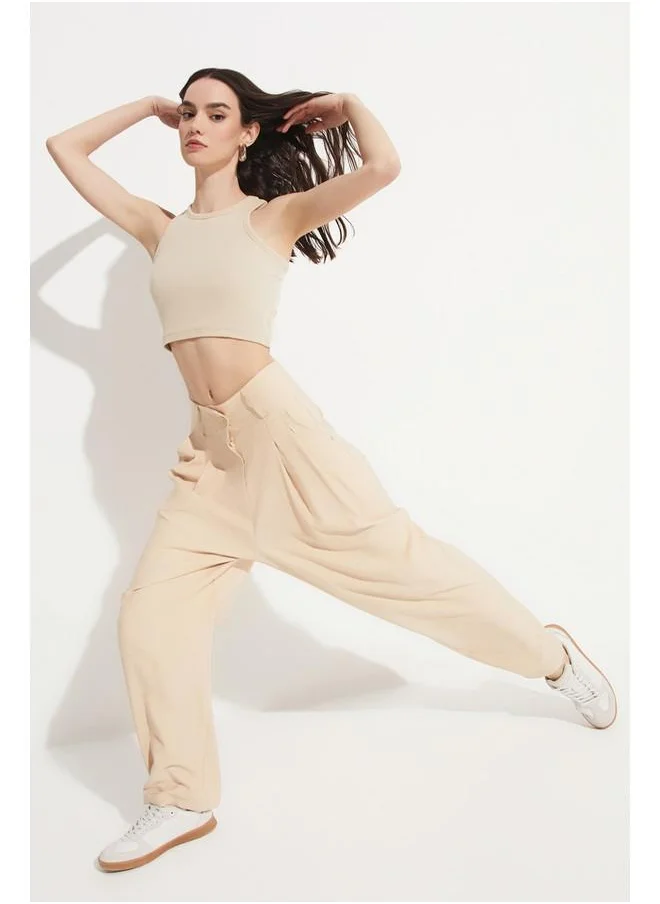 جون June Pleated Detailed Loose Trouser Mink