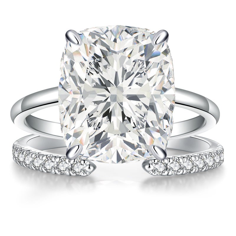 AVECON 3CT Elongated Cushion Cut Engagement Ring Set for Women, Wedding Promise Cubic Zirconia Band, White Gold Plated Stackable Adjustable Bridal Half Eternity Open Rings, Size 6 - Image 1
