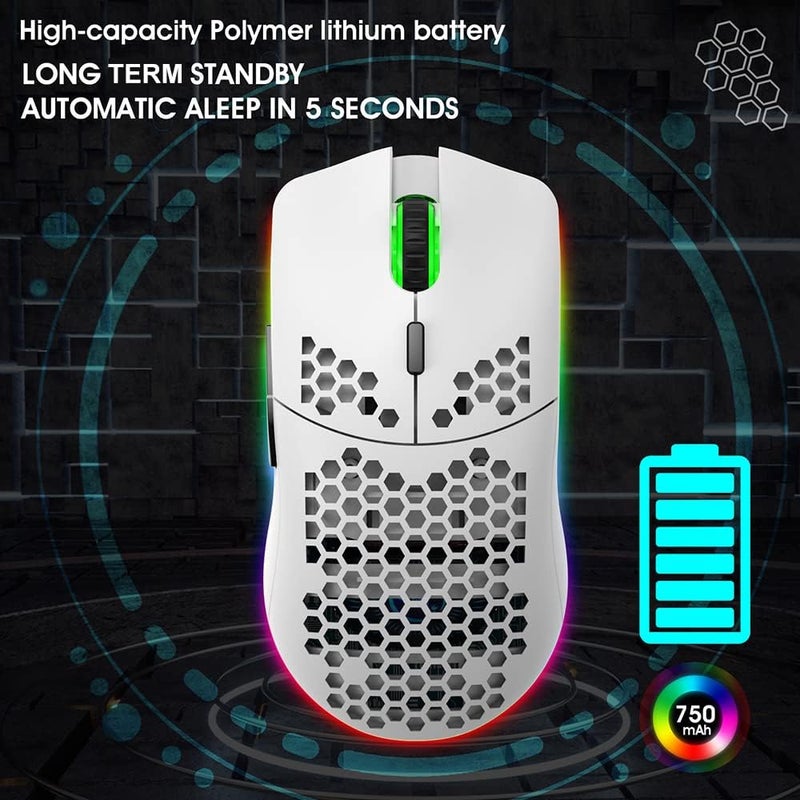 Aerbee Wireless Gaming Mouse, Aerbee Honeycomb Hollow Design Ergonomic Wireless Mouse with Backlight, 6 Buttons 4 Speed Adjustable DPI Computer Mouse Rechargeable RGB Gaming Wireless Mouse for Mac Laptop PC - Image 4