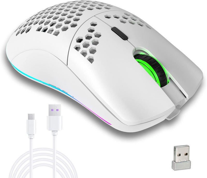 Aerbee Wireless Gaming Mouse, Aerbee Honeycomb Hollow Design Ergonomic Wireless Mouse with Backlight, 6 Buttons 4 Speed Adjustable DPI Computer Mouse Rechargeable RGB Gaming Wireless Mouse for Mac Laptop PC - Image 1