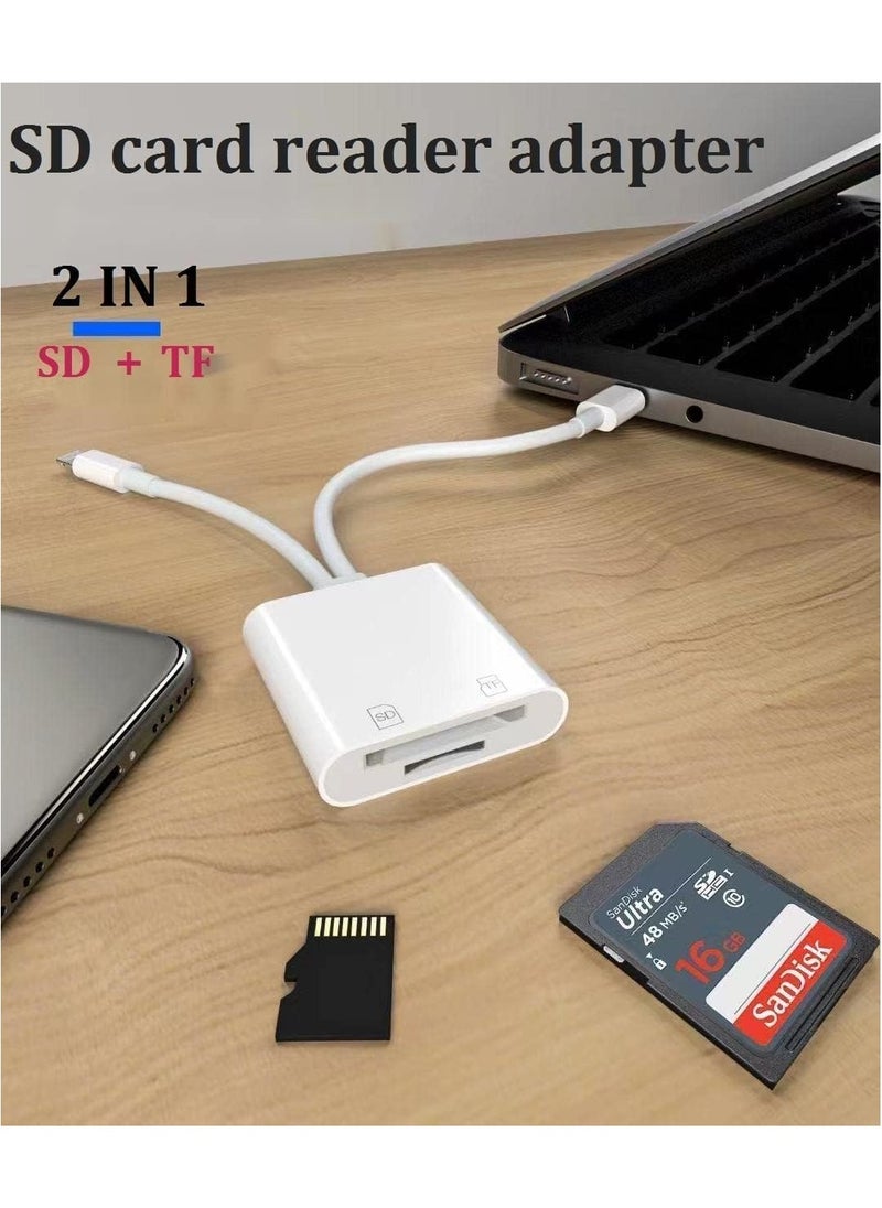 SD Card Reader, 4 in 1 Cameras SD Reader with Dual Slot for MicroSD/TF, Photography Memory Card Trail Game Camera Viewer Adapter, Plug and Play for iPhone/iPad/iMac/DJI