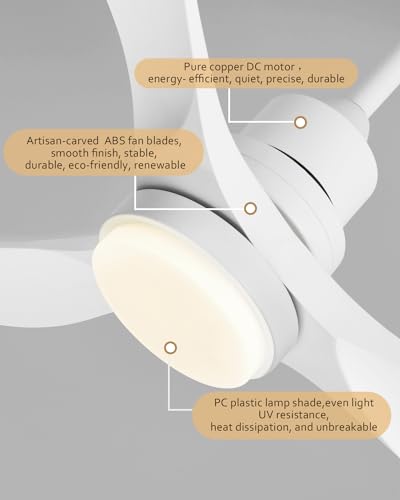 Forrovenco 52 Inch Ceiling Fans with Lights Remote, White Ceiling Fans 3-Color Light, Timer, ETL Listed, 3 Downrods, 3 Blades, 6 Speed Modern Fan Quiet Reversible DC Motor for Patio Outdoor,52in,White - Image 5