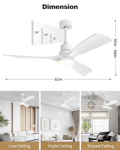 Forrovenco 52 Inch Ceiling Fans with Lights Remote, White Ceiling Fans 3-Color Light, Timer, ETL Listed, 3 Downrods, 3 Blades, 6 Speed Modern Fan Quiet Reversible DC Motor for Patio Outdoor,52in,White - Image 2