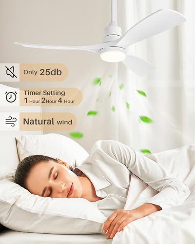 Forrovenco 52 Inch Ceiling Fans with Lights Remote, White Ceiling Fans 3-Color Light, Timer, ETL Listed, 3 Downrods, 3 Blades, 6 Speed Modern Fan Quiet Reversible DC Motor for Patio Outdoor,52in,White - Image 4