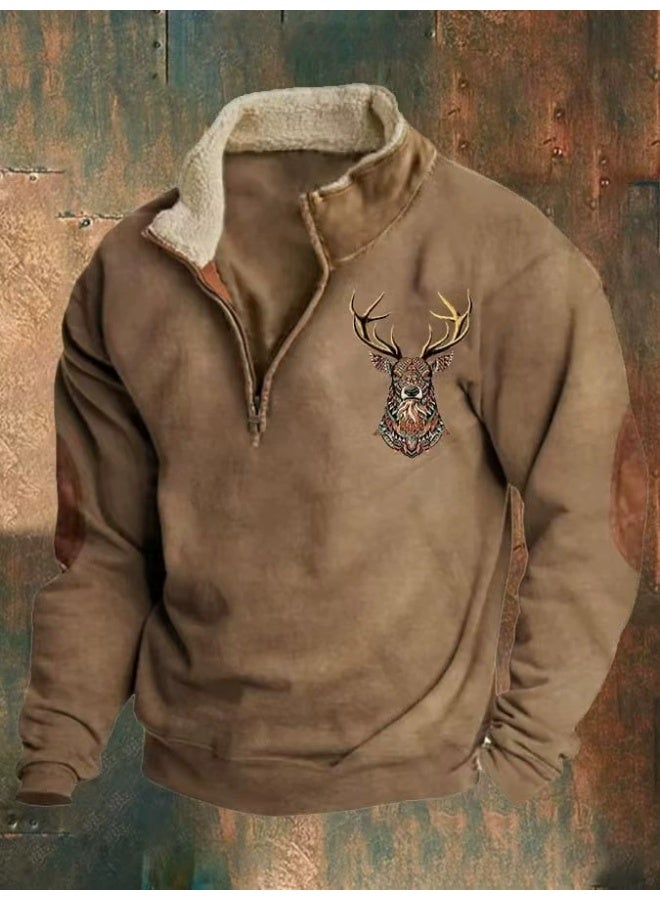 general HOTYD Men's 1/4 Zip Fleece Stand Collar Sweatshirt Aztec Pattern Oversized Long Sleeve Pullover Hoodie - Image 1