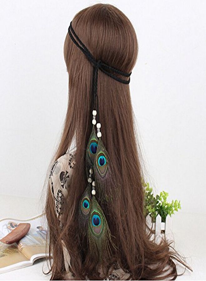 Suoirblss Indian Peacock Feather Headdress Headband Bohemian Tassel Hairband Head Chain Headwear Hair Styling Accessories For Women Handmade - Image 2