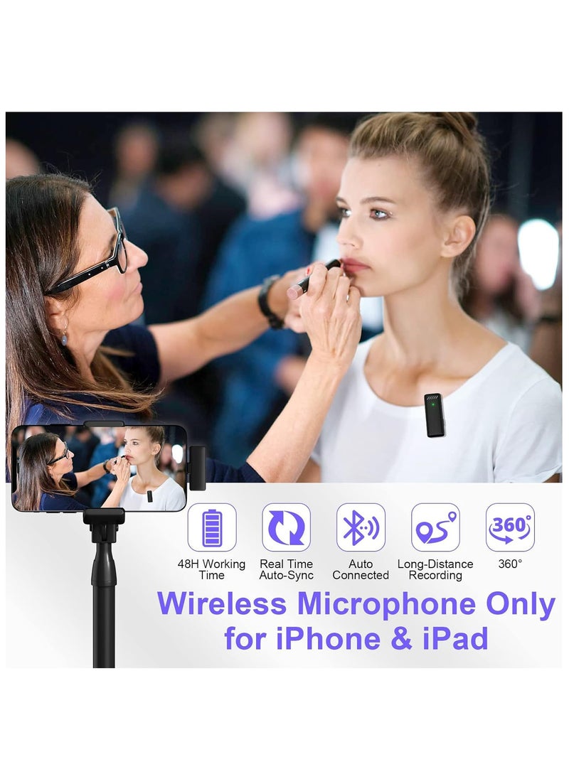 Wireless Lavalier Microphone, for iPhone iPad, 48H Battery Life, 2-in-1 Plug-Play Clip On Wireless Mic with Charging Case for iPad Recording Mic for Interview Video Podcast Vlog