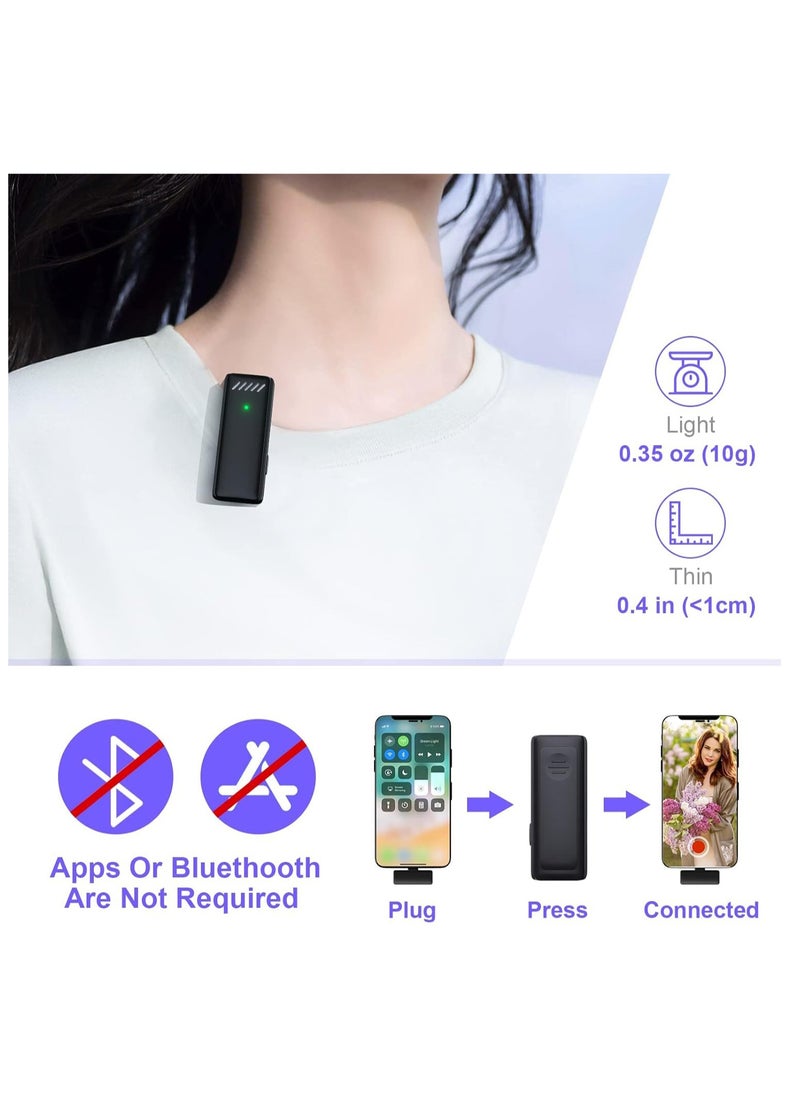 Wireless Lavalier Microphone, for iPhone iPad, 48H Battery Life, 2-in-1 Plug-Play Clip On Wireless Mic with Charging Case for iPad Recording Mic for Interview Video Podcast Vlog
