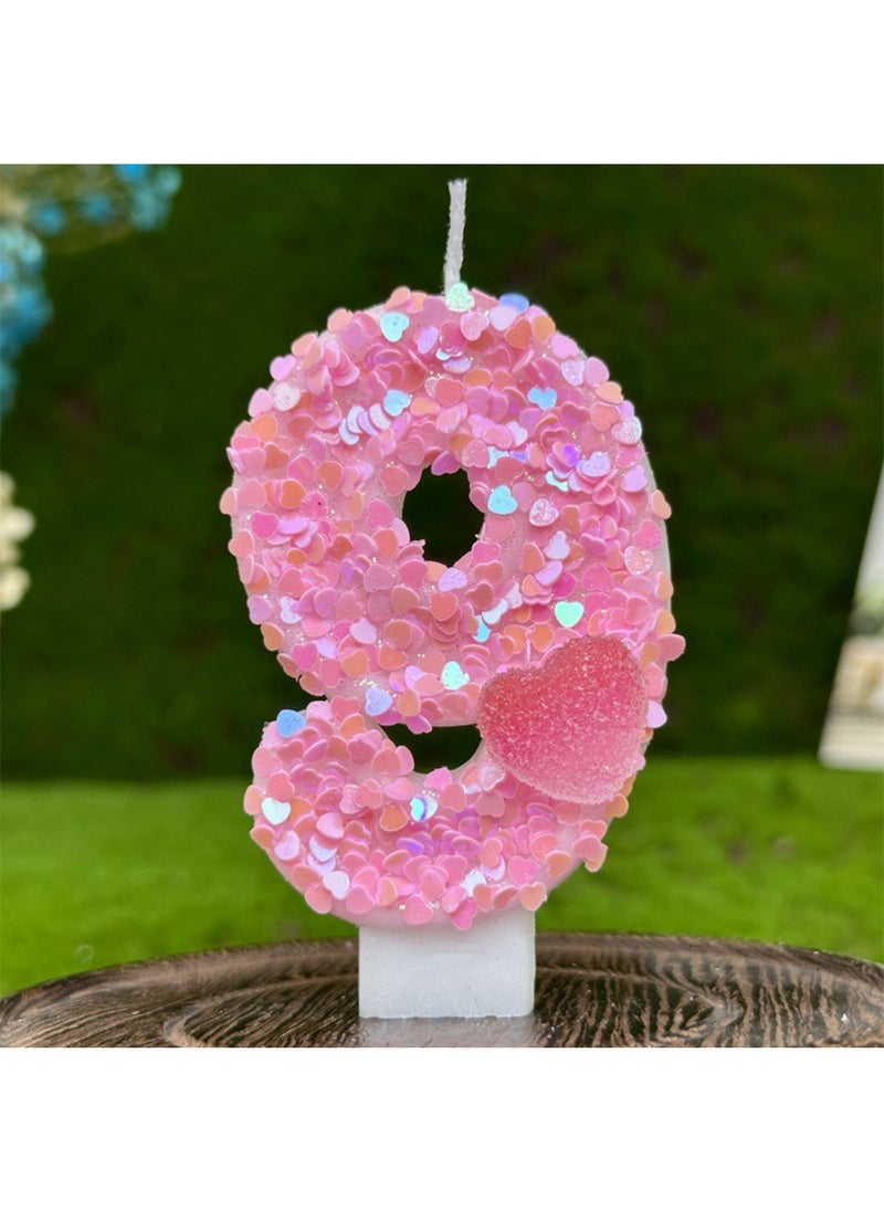 l&wen Number Birthday Candle, Pink Heart Number Cake Candles for Birthday, Weddings, Anniversaries and Theme Party Decorations 7cm (Number 9)  - Image 1