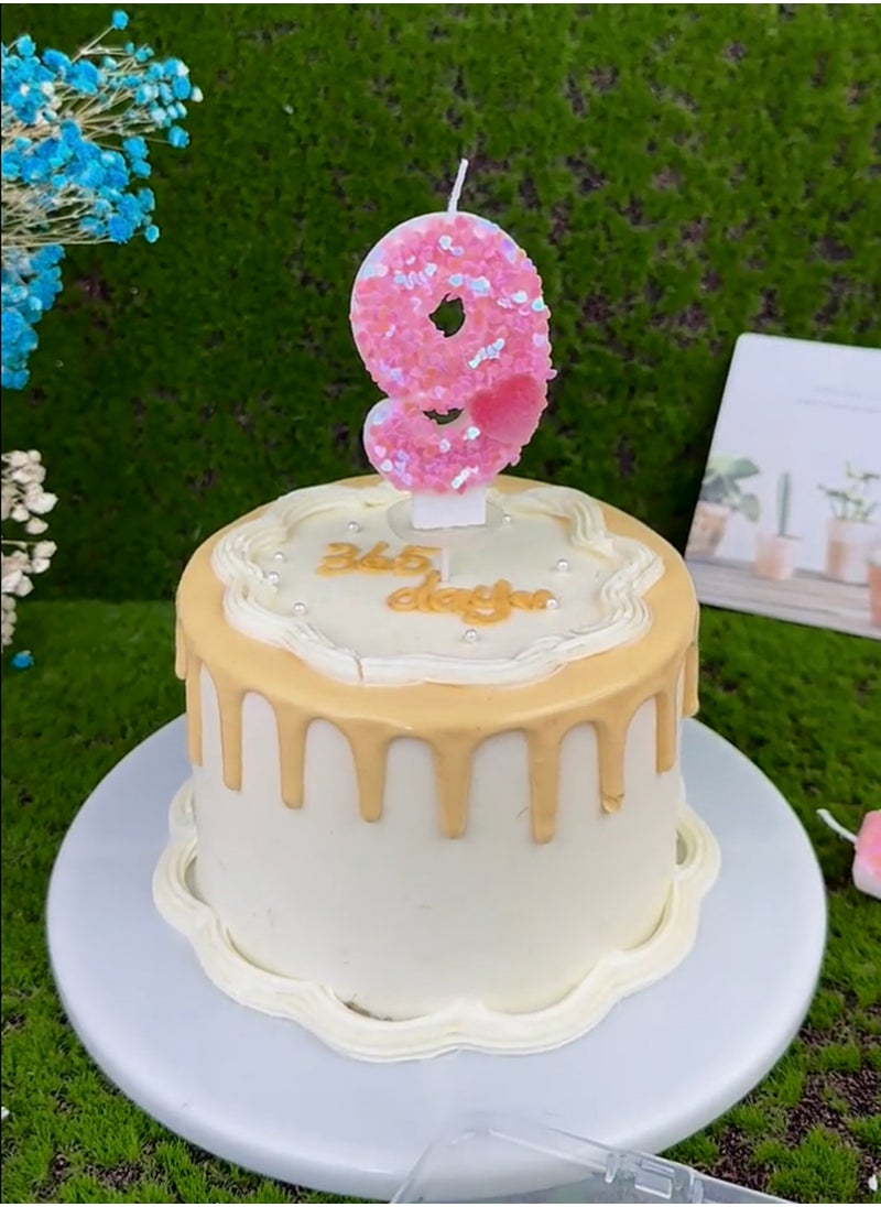 l&wen Number Birthday Candle, Pink Heart Number Cake Candles for Birthday, Weddings, Anniversaries and Theme Party Decorations 7cm (Number 9)  - Image 2