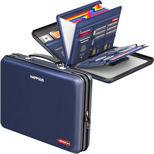 HAPPOUS Fireproof File Organizer, Expanding File Folder with 13 Pockets, Portable Fireproof Document Box Hard-Shell Document Organizer Storage for Documents Laptop Passports Cards Blue - Image 1
