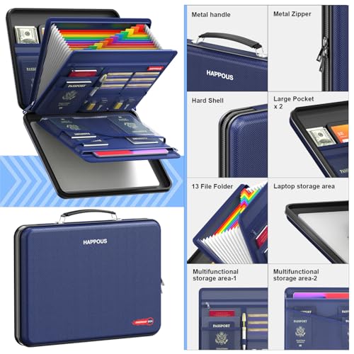 HAPPOUS Fireproof File Organizer, Expanding File Folder with 13 Pockets, Portable Fireproof Document Box Hard-Shell Document Organizer Storage for Documents Laptop Passports Cards Blue - Image 4