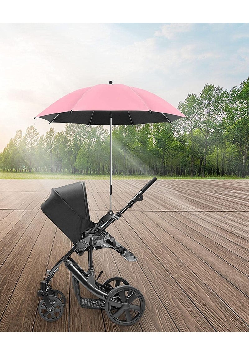 Baby Stroller Parasol, 75 cm Sunshade with Clip Universal Stroller UV Protection Umbrella 50+ Adjustable 360 Degree Waterproof Umbrella for Strollers, Strollers, Wheelchairs, Beach Chair - Pink - Image 5