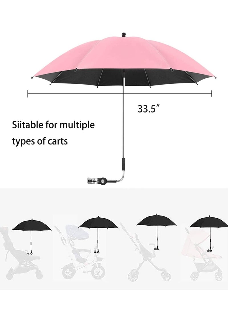 Baby Stroller Parasol, 75 cm Sunshade with Clip Universal Stroller UV Protection Umbrella 50+ Adjustable 360 Degree Waterproof Umbrella for Strollers, Strollers, Wheelchairs, Beach Chair - Pink - Image 4