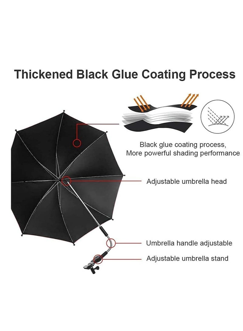 Baby Stroller Parasol, 75 cm Sunshade with Clip Universal Stroller UV Protection Umbrella 50+ Adjustable 360 Degree Waterproof Umbrella for Strollers, Strollers, Wheelchairs, Beach Chair - Pink - Image 3