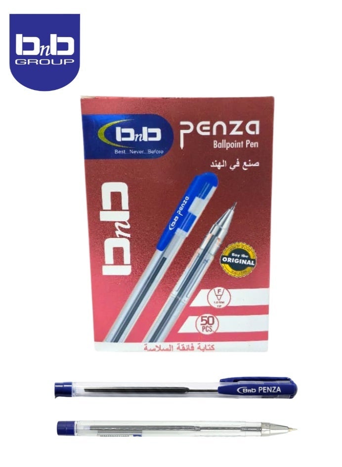 مجموعة بي إن بي أقلام حبر جاف، حبر أزرق، رأس دقيق 1.0 مم، عبوة من 50 قلمًا، كتابة سريعة وسلسة، أقلام حبر جاف، للمدرسة واللوازم المكتبية. - Image 1
