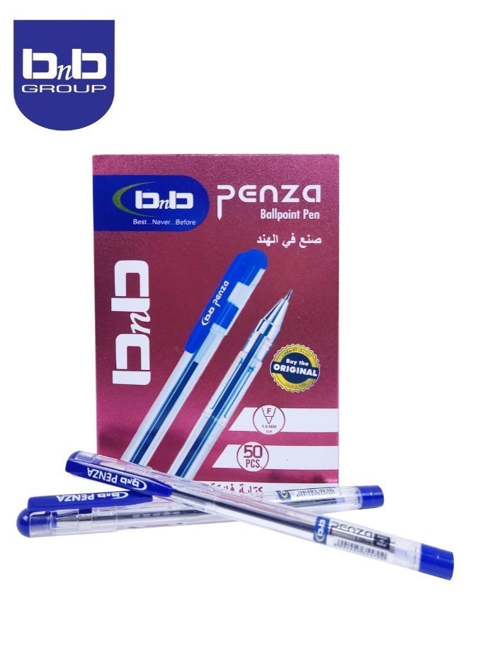 مجموعة بي إن بي أقلام حبر جاف، حبر أزرق، رأس دقيق 1.0 مم، عبوة من 50 قلمًا، كتابة سريعة وسلسة، أقلام حبر جاف، للمدرسة واللوازم المكتبية. - Image 3