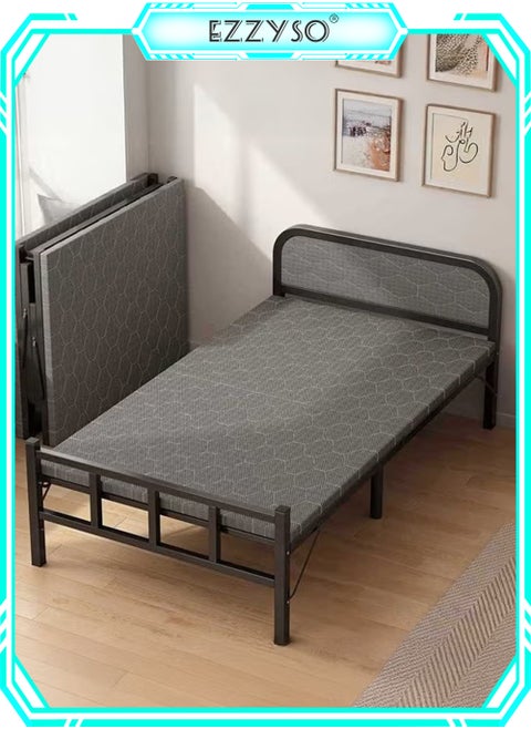 Single Folding Bed with Memory Foam Mattress for Adults, 2 Person Folding Camping Cots Portable Sleeping Cot Size Guest Bed, Black 190X80cm