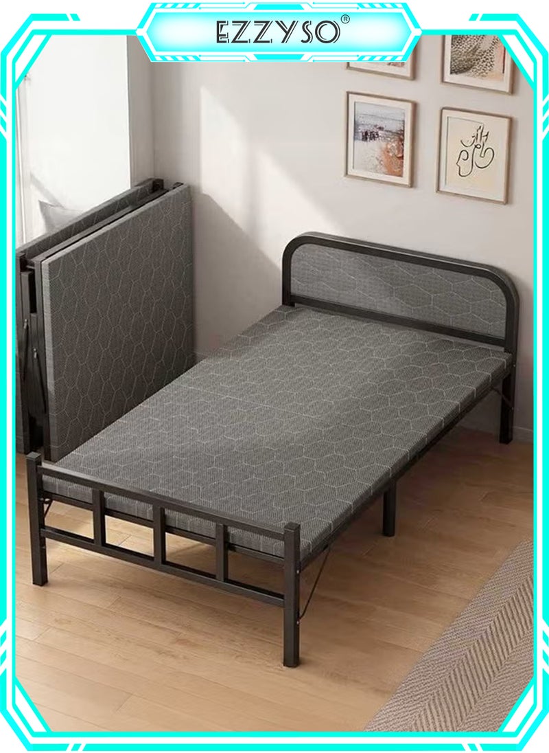 EzzySo - Single Folding Bed with Memory Foam Mattress for Adults, 2 Person Folding Camping Cots Portable Sleeping Cot Size Guest Bed, Black 190X80cm - Image 1