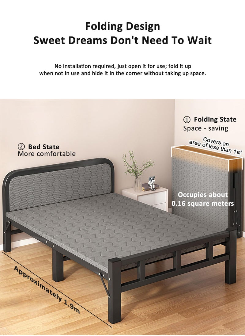 EzzySo - Single Folding Bed with Memory Foam Mattress for Adults, 2 Person Folding Camping Cots Portable Sleeping Cot Size Guest Bed, Black 190X80cm - Image 1