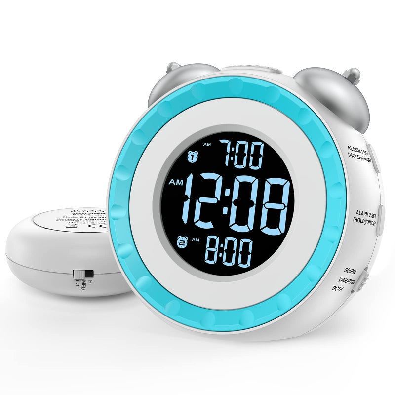 uscce Loud Dual Alarm Clock with Bed Shaker 0100 Dimmer Vibrating Alarm Clock for Heavy Sleepers or Hearing Impaired Easy to Set USB Charging Port Snooze Battery Backup White