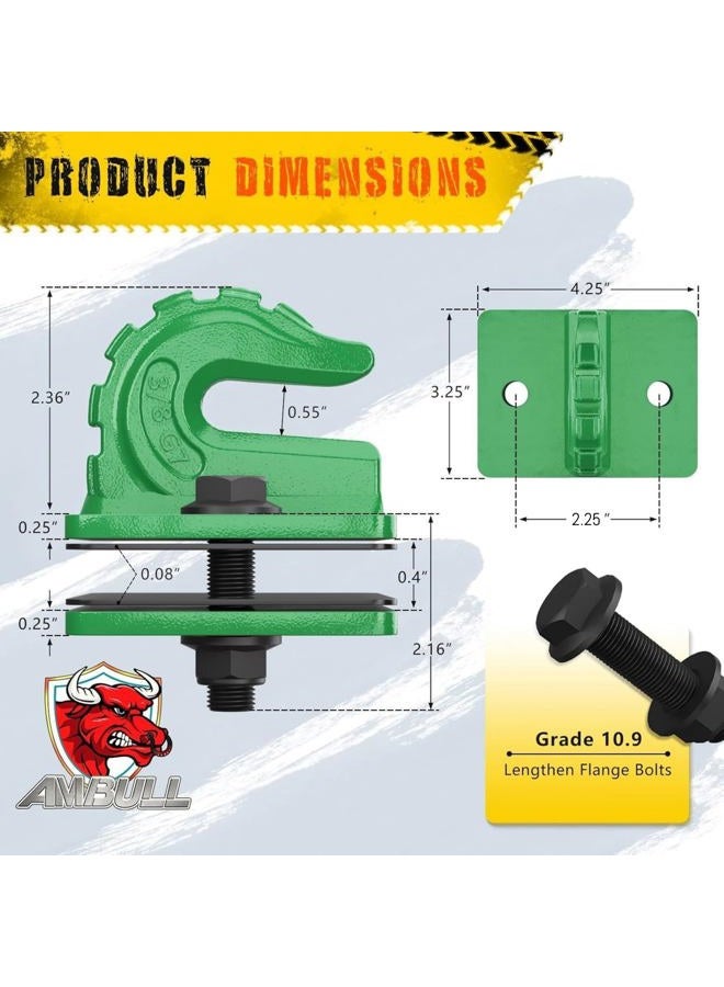 AMBULL Upgrade 2 Pack 3/8" Tractor Bucket Grab Hook Grade 70 Forged Steel Bolt On Grab Hook Tow Hook Mount with Backer Plate,Work Well for Tractor Bucket, RV, UTV,Truck, Max 15,000 lbs, Dark Green - Image 2