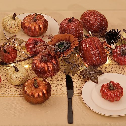 Artgar Pumpkin Decor, 8 PCS Halloween Pumpkin, Metal Cracked Design Foam Pumpkins for Halloween Thanksgiving Fall Home Table Indoor Outdoor Decorations - Image 4