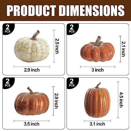 Artgar Pumpkin Decor, 8 PCS Halloween Pumpkin, Metal Cracked Design Foam Pumpkins for Halloween Thanksgiving Fall Home Table Indoor Outdoor Decorations - Image 2