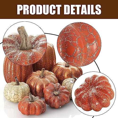 Artgar Pumpkin Decor, 8 PCS Halloween Pumpkin, Metal Cracked Design Foam Pumpkins for Halloween Thanksgiving Fall Home Table Indoor Outdoor Decorations - Image 3