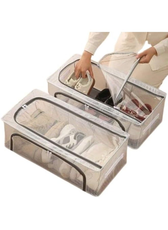 منظم أحذية موفر للمساحة يُوضع تحت السرير - صندوق تخزين أحذية قابل للطي بغطاء شفاف وأرجل معدنية - منظم أحذية مقاوم للغبار للأحذية الرياضية والأحذية ذات الكعب العالي والشباشب - قطعة واحدة - Image 1